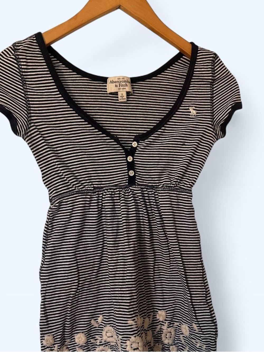 Abercrombie & Fitch Navy and White Striped Scoop-Neck Babydoll Top